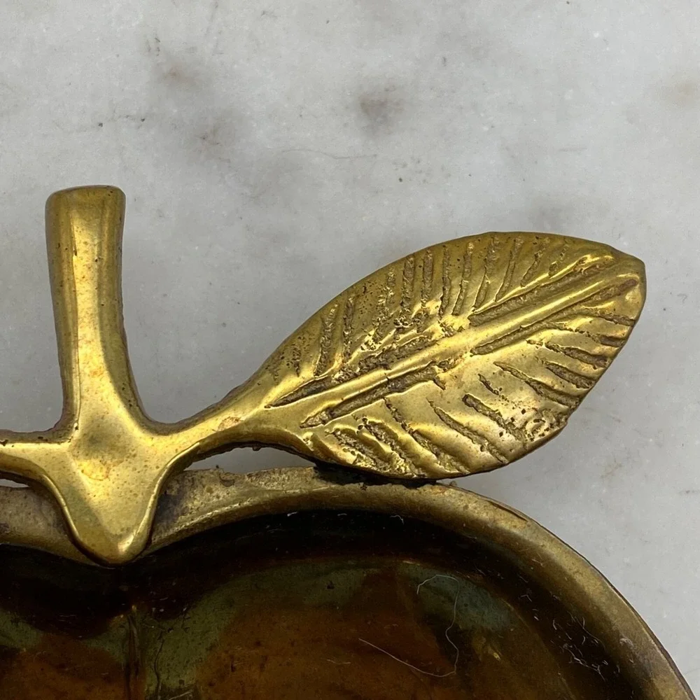 Vintage‎ solid Brass Apple Coin Jewelry Tray Catch All trinket dish